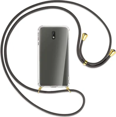 Produktbild von Handykette Backcover-Schutzhülle mit Band (Metall goldfarben) für Nokia 3 - dunkelgrau