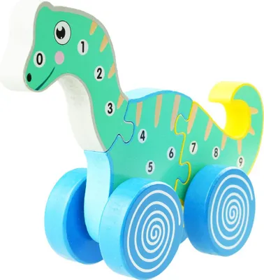 Produktbild von 3D-Dinosaurier-Puzzle aus Holz mit Zugrädern