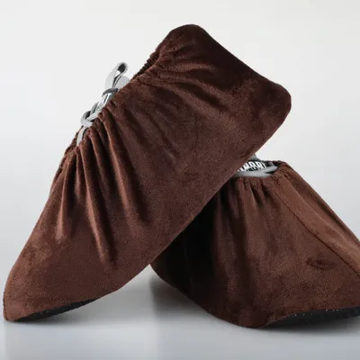 Produktbild von 1 Paare Schuhüberzieher Anti-Rutsch Sohle Flanell Schuh Bedeckung Staubfrei Überschuhe für Haushalt Wiederverwendbar&Waschbare-braun