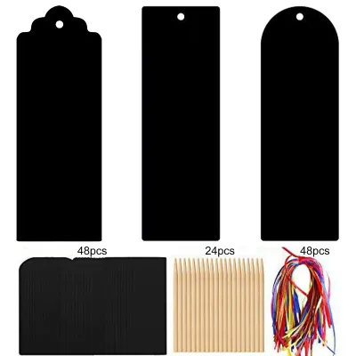 Produktbild von 48pcs Scratch Lesezeichen mit 48 Bibbons 24 Holzstilhänge -Loch Lesezeichen Geschenkparty bevorzugt DIY Rainbow Scratch Paper Art Set Kinderstudenten Vorräte Vorräte-A