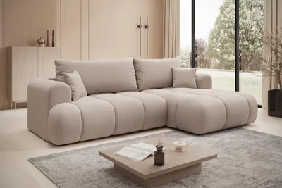 Produktbild von Ecksofa TREVIO Rechts in Beige Stoff ELEMENT  260 × 93 x 165 cm – Modernes Designsofa mit Ottomane