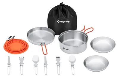 Produktbild von Camping Kochset Adventurer I Pro - Koch Geschirr Set Stahl Topf Pfanne