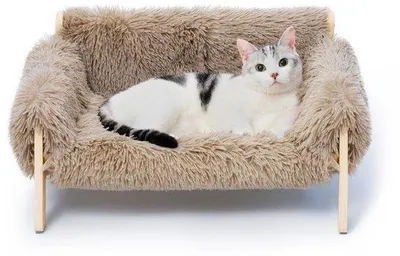 Productafbeelding van Ibenzoa® Verhoogd kattenbankje van hout met afneembare, wasbare matrashoes – Lichtbruin, 56 x 45 cm, hoogte 13 cm, belastbaar tot 15 kg