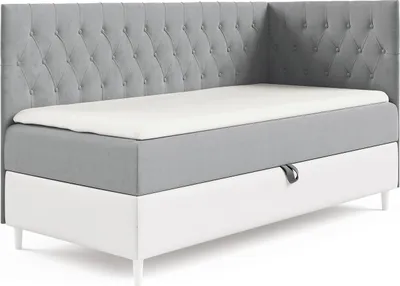Produktbild von MEBLINI Kinderbett mit Bettkasten - Gepolstert Einzelbett mit Matratze - Polsterbett mit Stauraum - Bett mit Kopfteil - Stauraumbett - FILIPPO 3 - 100x200 Rechts - H3/Grau Samt