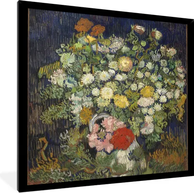 Produktbild von MuchoWow® Gerahmtes Poster Blumenstrauß in einer Vase - Vincent van Gogh 40x40 cm - Poster mit Schwarzem Bilderrahmen Wandposter Rahmen Foto Bilder - Mit Rahmen - Wanddekoration Schlafzimmer
