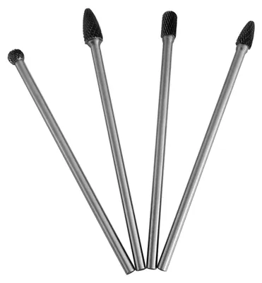 Produktbild von Rotationsfeilen-Set, 4 Stück Hartmetallfeilen, Doppelschnitt-Frässtifte, 6-mm-Schaft, Werkzeug zur Metallbearbeitung