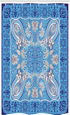 Image de ABAKUHAUS Rideau de douche oriental étroit, fleurs classiques, ensemble de décoration de salle de bain en tissu avec crochets, 120 x 180 cm, bleu marine, bleu ciel, blanc