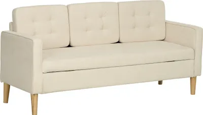 Produktbild von HOMCOM 3 Sitzer Sofa, Couch mit Stauraum, Holzbeine, Gepolsterter Polstersofa mit Samtoptik für Wohnzimmer, Schlafzimmer, 166,5 x 62 x 82 cm, Creme