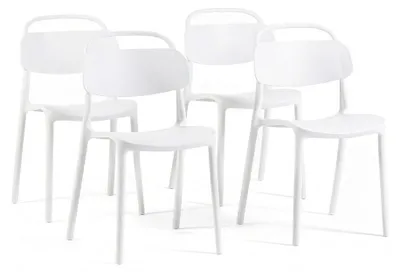 Immagine prodotto di Set di 4 sedie di design impilabili in resina sintetica con fibra di vetro per interni ed esterni, cucina, terrazza e ristorante, Brenda - Bianco