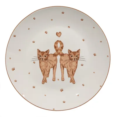 Produktbild von Clayre & Eef Frühstücksteller Ø 20 cm Weiß Braun Porzellan Katzen