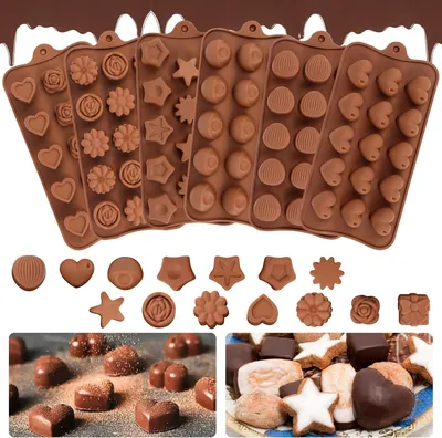Produktbild von Silikon-Schokoladenformen – Set mit 6 Stück – Silikon-3D-Schokoladenformen – Antihaft-Schokoladenformen – Schokolade – Süßigkeiten