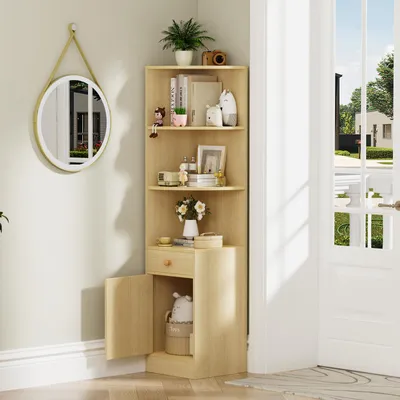Produktbild von Bücherregal mit Schubladen mit Tür offenes Aufbewahrungsregal 161x38x38cm