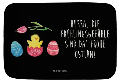 Produktbild von Mr. & Mrs. Panda fußmatte bad Küken Schlüpfen - Schwarz - Geschenk, Frohe Ostern, Badezimmerteppich, Ostergrüße, Badezimmer Matte, Badteppich, Duschvorleger, Ostereier