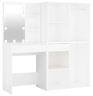 Obrázok produktu pre vidaXL LED toaletný stolík s 2 skrinkami Biely drevený materiál
