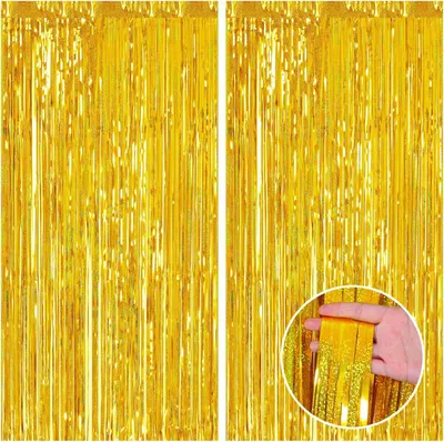 Image de Rideau Lametta 2 x 1 m, doré scintillant, holographique, décoration de fête, fond photo