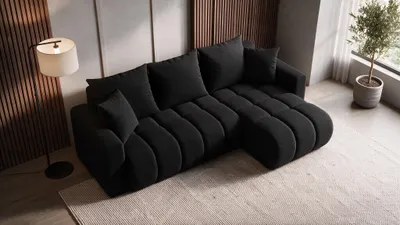 Produktbild von Ecksofa Schlaffunktion Bettkasten Universal Boucle SCHWARZ - GERRO