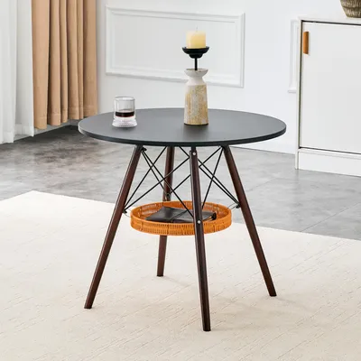 Produktbild von okwish Runder Couchtisch mit Ablagefläche, Beistelltisch Nussbaum Holztischbeine, Sofatisch Für Wohnzimmer, Schwarz