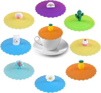 Image de Couvercles en silicone pour verres, lot de 8, protection contre la poussière, café, bière