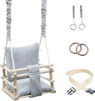 Produktbild von Lumali 3-in-1 Kinderschaukel mit Sicherheitsgurt, Babyschaukel für Zuhause, Schaukel Indoor oder Outdoor, mit Weichem Sitz, Höhenverstellbar,  Grau