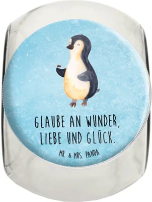 Produktbild von Mr. & Mrs. Panda Kaffeedose Pinguin Marienkäfer XL 2000ml - Eisblau - Geschenk, Vorratsdose Glas, Aufbewahrungsdose, Vorratsglas, Kleine Wunder, Liebe, Aufmerksam, Glück