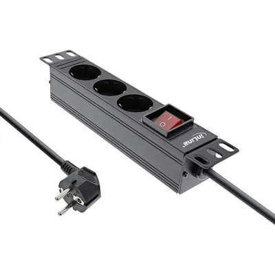 Obrázek produktu pro InLine® 16420K InLine® 10" zásuvková lišta, 3cestný uzemňovací kontakt, s přepínačem, 2 m, černá