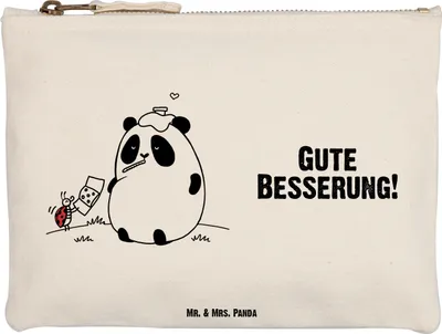 Produktbild von Mr. & Mrs. Panda Schlampermäppchen Panda Gute Besserung Größe M - Weiß - Geschenk, Pouch, kosmetiktäschchen, Kulturtasche, Kulturbeutel, Stoffbeutel
