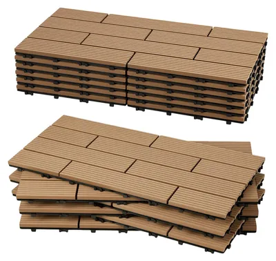 Produktbild von ISOISL WPC Terrassenfliesen 30x60 cm Teakfarben 6 Stück 1 m² Klickfliesen Garten Balkon