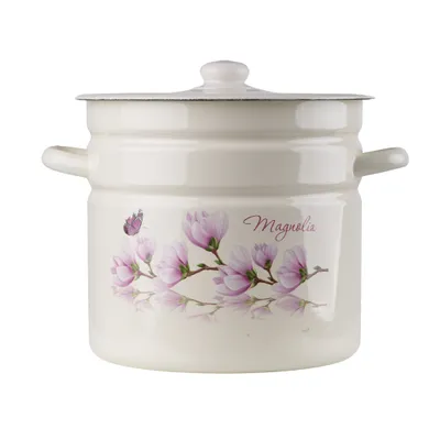 Zdjęcie produktu dla Garnek emaliowany 12L garnek uniwersalny garnek do zupy garnek indukcyjny garnek do mięsa magnolia + pokrywka