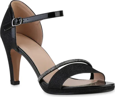 Produktbild von VAN HILL Damen Riemchensandaletten Sandaletten Party Strass Schuhe 841498, Farbe: Schwarz, Größe: 37