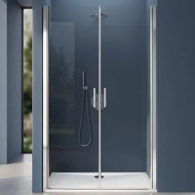 Image de doporro Double porte de douche transparent 105cm Paroi de douche à l'italienne autolevante pivotante 105x195cm Teramo24 verre ESG Nano anti-calcaire