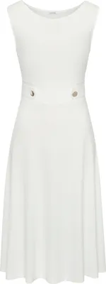 Produktbild von LASCANA Midikleid mit dekorativen Riegeln und goldenen Zierknöpfen, bügelfreie Qualität weiß Größe 40
