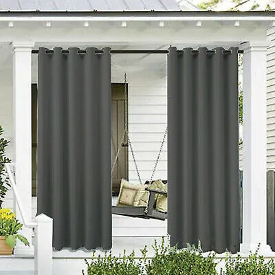 Produktbild von 2er-Set Outdoor Vorhang Gardinen Verdunkelungsvorhang Blickdicht, Garten Patio Balkon Wasserdicht Sonnenschutz & Sichtschutz Outdoorvorhäng (132*213cm, Dunkelgrau)