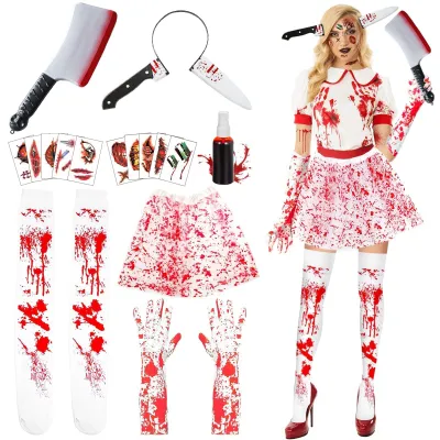 Zdjęcie produktu dla Strój na Halloween dla kobiet - Krwawa spódnica z zestawem akcesoriów