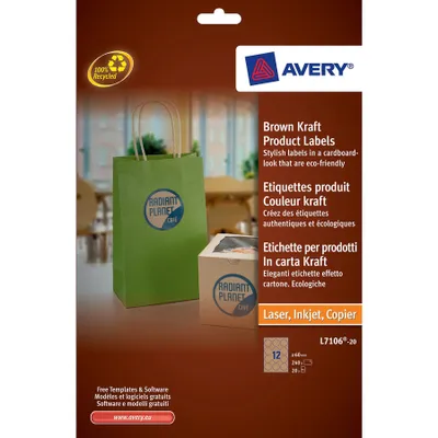 Produktbild von Avery L7106-25, Braun, Kreis, Permanent, 12 Stück(e), 25 Blätter, 6 cm