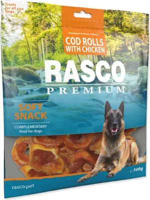 Zdjęcie produktu dla Rasco Premium przysmak z dorsza zawijany w kurczaka, roladki 500g