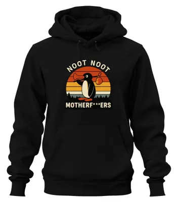 Immagine prodotto di Noot Noot Motherf***ers Retro Penguin Sunset Vintage Felpa con cappuccio Unisex, Nero, M