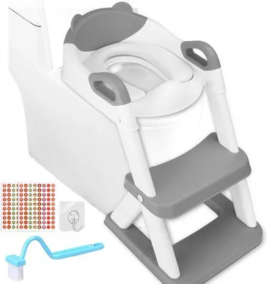 Image de Siège de toilette réglable pour enfants Unyqoos® avec marchepied – antidérapant, réglable en hauteur sur 6 positions, avec protection anti-éclaboussures et pliable pour servir de tabouret