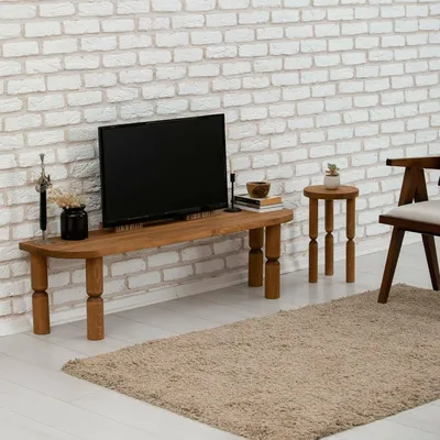 Image de Fengshen - Meuble TV, 140x35x40h cm Chêne Brun, une Étagère