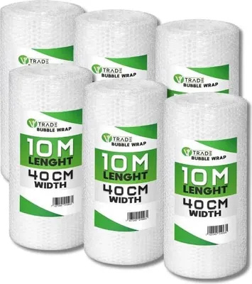 Produktbild von 6x V1 Trade Luftpolsterfolie Rolle 10m - Noppenfolie Verpackungsmaterial 40cm Breit - Bubble Wrap Roll