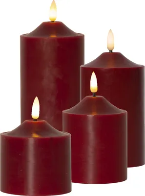 LED Kerzenset Flamme - Echtwachs - 3D Flamme - 4 Größen - Timer - rot - 4er Set
