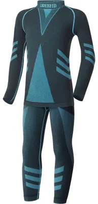 Produktbild von Ladeheid Kinder Mädchen Jungen Funktionsunterwäsche Set Langarm Shirt Lange Unterhose Thermoaktiv LAGI009 (Schwarz/Turquoise, 122-128)