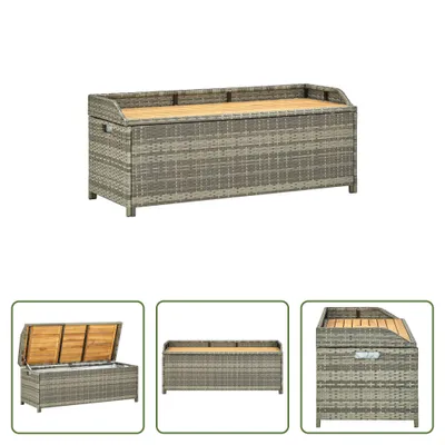 Image de The Living Store Banc de jardin avec rangement 120 cm Poly rotin gris