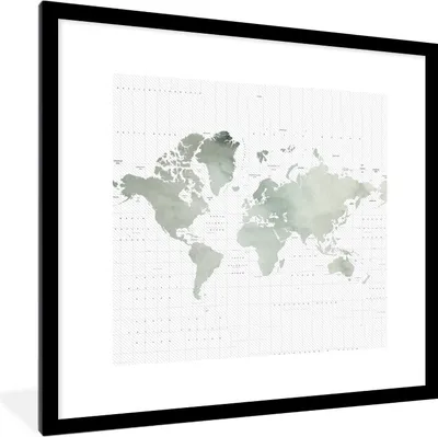 Produktbild von MuchoWow® MuchoWow® Gerahmtes Poster Weltkarte - Grau - Aquarell 40x40 cm - Poster mit zchwarzem Bilderrahmen - Poster - Plakat im Rahmen