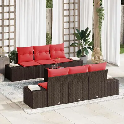 Imagen del producto de Maison Exclusive - Juego de sofá de jardín, 8 piezas. Ratán sintético en color beige y rojo
