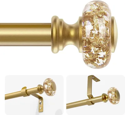 Image de Barres de rideaux dorées pour fenêtres, réglables de 168 à 305 cm : tringle en acrylique réglable, diamètre 2,5 cm