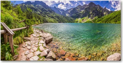 Produktbild von Tulup® Küchenrückwand Spritzschutz aus Glas -100x50 -Spritzschutz auf gehärtetes GlasDeko Landschaften Gebirge See Tatra