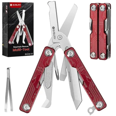 Zdjęcie produktu dla Multitool składany z 9 narzędziami, czerwony, stal nierdzewna, 7,9 cm