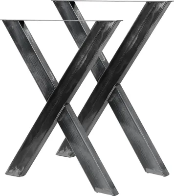 Zdjęcie produktu dla Wiltec zestaw 2 nóg do stołu wykonanych z lakierowanej stali z bezbarwną powłoką lakierniczą w profilu X 72x60cm prowadnice do stołu rama stołu rama podstawy stołu w kształcie X