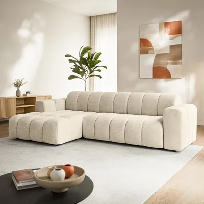Produktbild von Masseno Ecksofa SETIA L-Form, Wohnzimmersofa, Couch, Soffa, Bettsofa, Couchgarnitur - Creme, ARAGON 02
