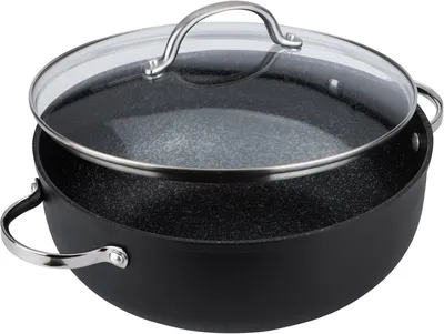 Produktbild von Kochtopf mit Antihaftbeschichtung für Induktion, 28 cm - Suppentopf mit Deckel und Edelstahlgriffen, spülmaschinenfest und kratzfest, Schwarz